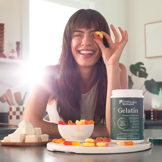 Great Lakes Wellness Beef Gelatin Powder for Culinary Needs - Perfect for Gummies, Marshmallows, Desserts and more - Unflavored - Grass-Fed, Kosher, Keto, Non-GMO 16 oz