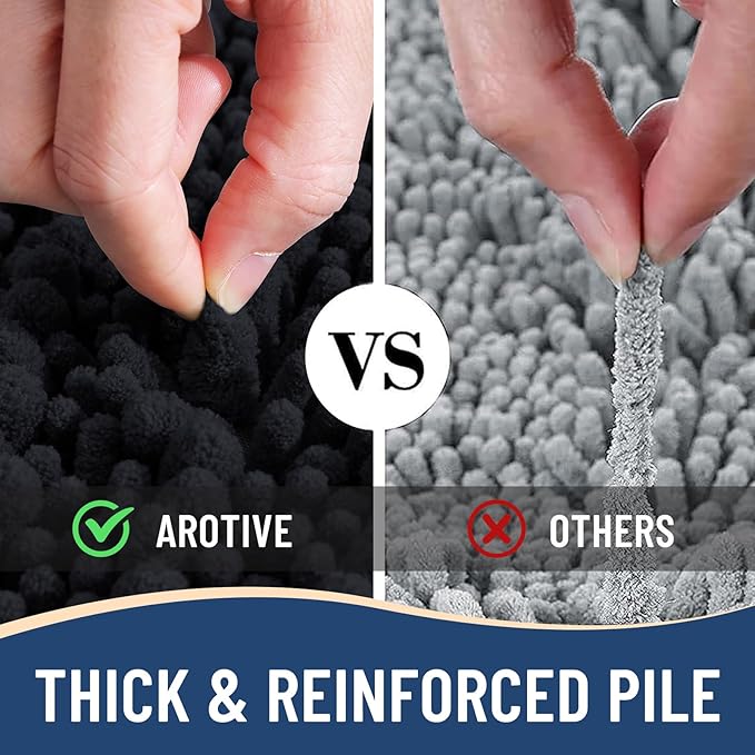Arotive Luxury Chenille Bathroom Rug Mat, Extra Soft Thick Absorbent Shaggy Bath Rugs, Non-Slip Machine Wash Dry, Plush Bath Mats for Bathroom, Shower and Tub, 36x24, Black