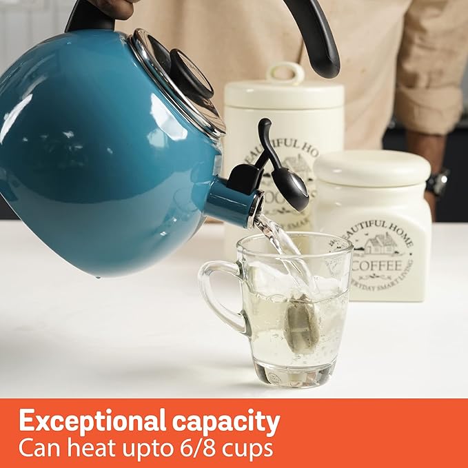 Circulon Enamel on Steel Whistling Teakettle/Teapot With Flip-Up Spout, 2 Quart - Gray