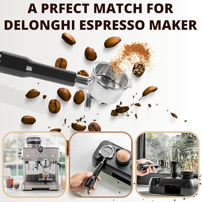 Espresso Portafilter 51mm Double Spouts Compatible with Delonghi Dedica EC680 and EC685 as well as SMEG and EUPA coffee machine models- Stainless Steel Filter Basket & Puck Screen Included (Black)