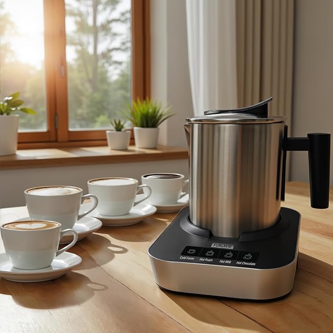 Electric Milk Frother and Steamer, 400ml(13.5oz) 4-in-1 Stainless Steel Pitcher with Auto Shut-Off, Hot & Cold Foam Maker and Milk Warmer for Lattes, Cappuccinos, Macchiato, Dishwasher Safe