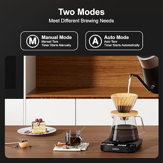 Ultrean 5.9" Coffee Scale, Rechargeable Coffee Scale with Timer, 3kg/0.1g Accuracy for Pour Over and Drip Coffee, Portable Digital Kitchen Scale with Automatic Timing, LCD Display