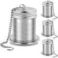 Tea Infuser Strainers with Drip Tray 304 Stainless Steel Tea Filter Strainer with Chain Hook Fine Mesh Tea Infuser Steeper Reusable Tea Strainers Easy to Use for Loose Tea Mulling Spices (Silver 4PCS)