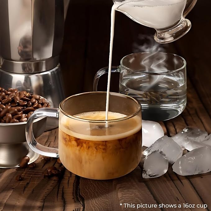 Aquach 20 oz Large Glass Coffee Mugs with Handle Set of 2 - Clear Glass Cups for Latte, Cappuccino, and Tea