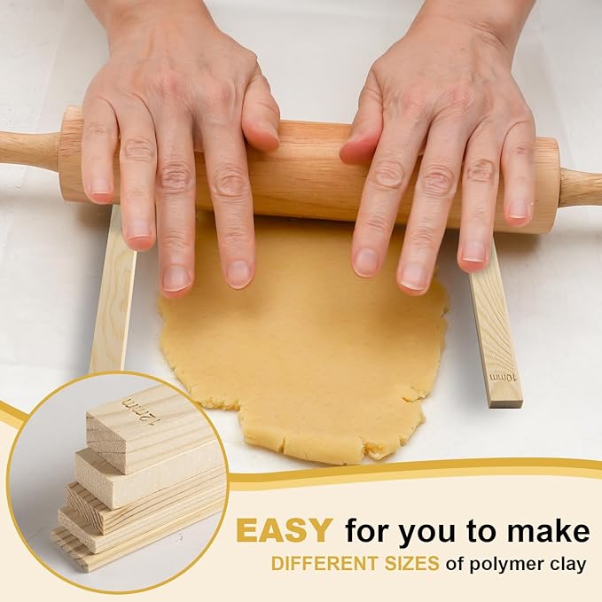 DIYOOHOMY 10 Pcs 17 Inch Rolling Pin Guides for Dough Thickness Polymer Clay Tools, Wooden Slab Roller for Clay, Clay Rolling Pin Depth Guide Pottery Ceramics Supplies