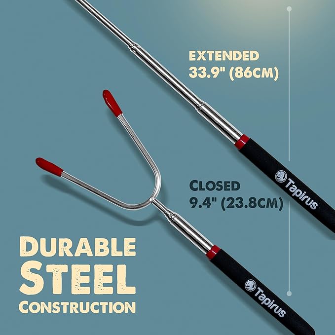 Tapirus Marshmallow Roasting Sticks | Set of 4 Extra Long Retractable Campfire Sticks | Protect Kids with Insulated Handles | Extendable Smore & Hot Dog Skewers | Heavy Duty Metal Camping Accessory