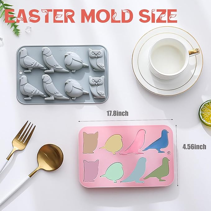 Bird-Themed Chocolate Mold Set - Food-Grade Silicone Baking Molds with Parrot, Owl, Dove & Sparrow, Reusable for Nature Cakes, Baby Showers & Bird Lover Gifts - 2 Pack