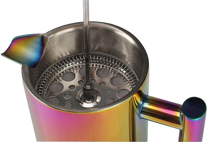 French Press Coffee Maker – 1 or 2 Cups Small Stainless Steel Coffee Maker Double Walled French Press Rainbow 12oz/350ml