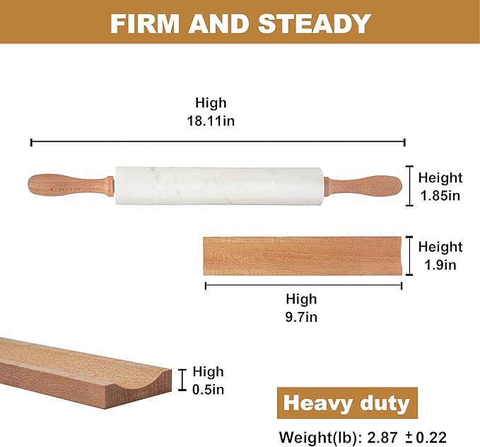 Koville Marble Rolling Pin, Non-Stick African Stone Polished Dough Roller, Pasta, Dumpling, Ravioli, Fondant, Pie Crust, Kitchen Baking Pastry Tools(Namib Fantasy)