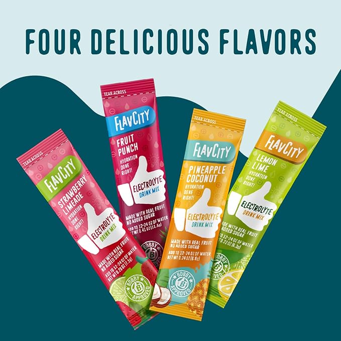 FlavCity Electrolytes Powder Packets - 28 Hydration Packets, Variety Pack - No Added Sugar - Hydration Powder with Real Fruit & Unrefined Sea Salt - Keto & Gluten-Free (28 Stick Packs)