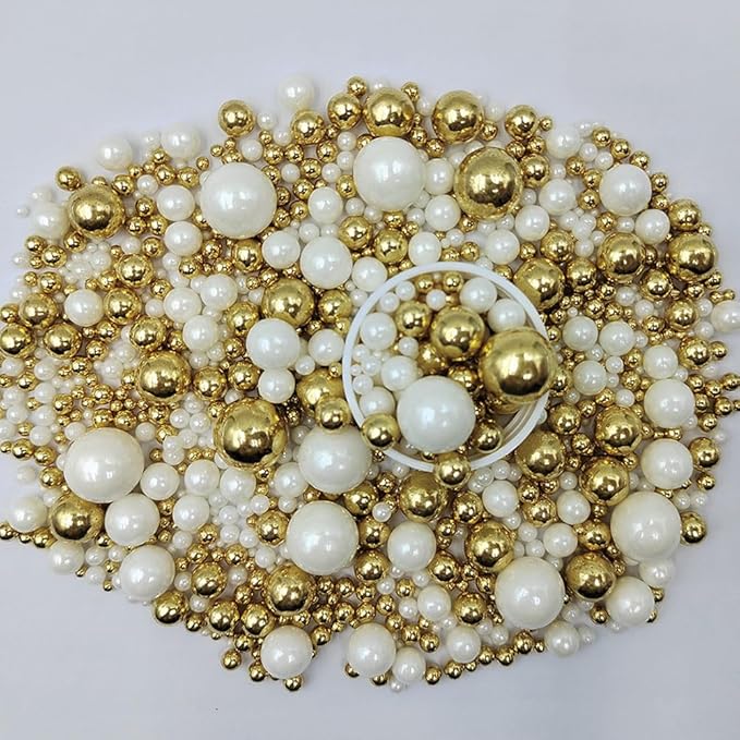 Edible White Gold Sugar Pearls Candy Sprinkles 120G/ 4.23Ounce Baking Cake Sprinkles Cupcake and Cake Topper Cookie Decorations Wedding Party Valentines Halloween Christmas Supplies