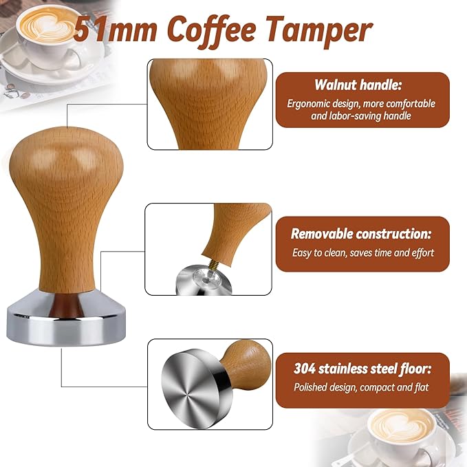22 PCS Espresso Tamper Set, Espresso Accessories Barista Kit with 51mm Coffee Tamper, WDT Tool, Frothing Pitcher, Latte Art Pen, Coffee Stirrer, Tamper Mat, 16 Coffee Stencils for Espresso Machine