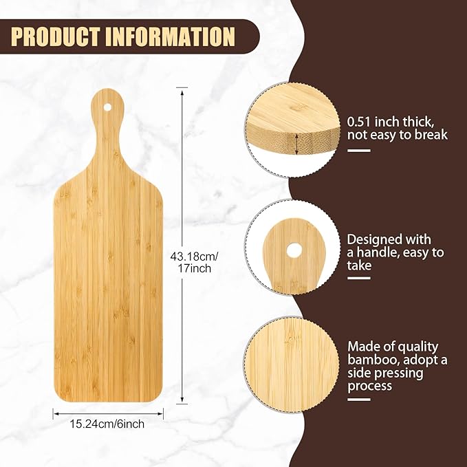 Lounsweer 6 Pcs Thicken Cutting Board Bulk Wood Board for Chopping Serving Charcuterie Material for Laser Engraving Mother' Day Wedding Housewarming Gift(Bamboo,17 x 6 Inches)