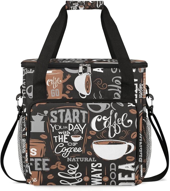 coffee cup coffee beans gray Coffee Maker Carring Bag Travel Carrying Storage Tote Bag Compatible Portable Single Serve Coffees Brewer Case with Pockets for K-cup Pods