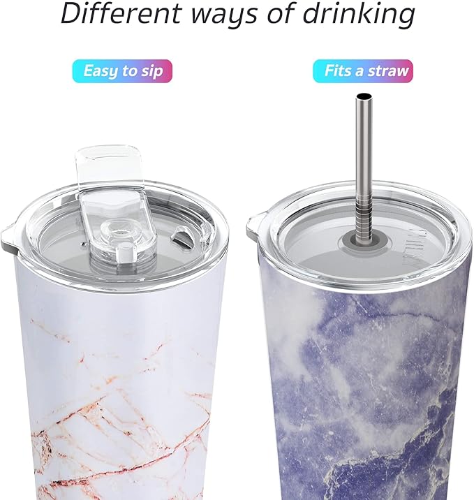 THILY Stainless Steel Vacuum Insulated Tumbler 26 oz Triple-Insulated Travel Mug with Splash-Proof Lid, for Iced Coffee and Hot Beverage, Gold Marble + Blue Marble