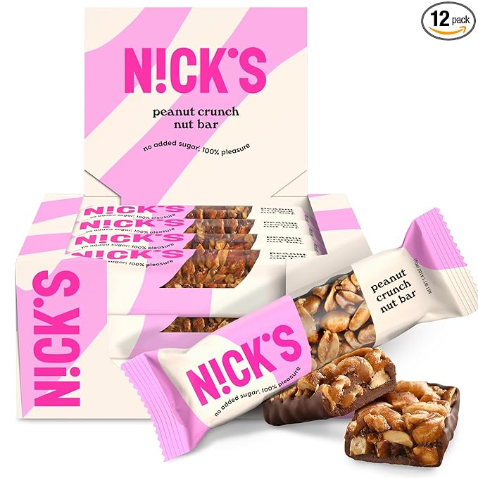 NICK'S Peanut Chocolate Snack Bar, Keto Nut Snack for Sports, Hiking & Outdoor Activities, 1G sugar, 3G net carbs, healthy snack bar (pack of 12)
