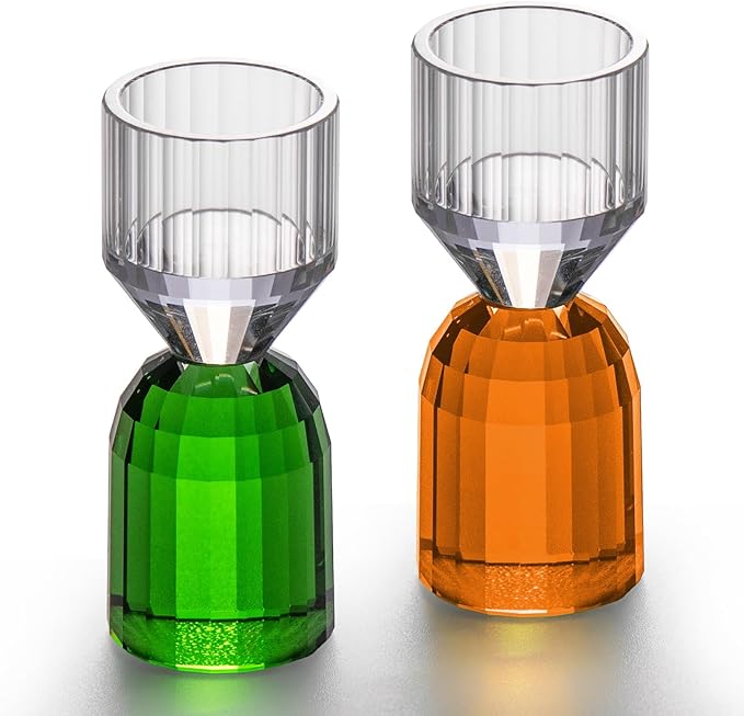 KAMMAK Crystal Shot Glasses Set of 2, Stemless Handcrafted Shot Glasses, 0.4 oz Engagement Gifts for Couples, Women, Men, Hand Blown, White with Colored