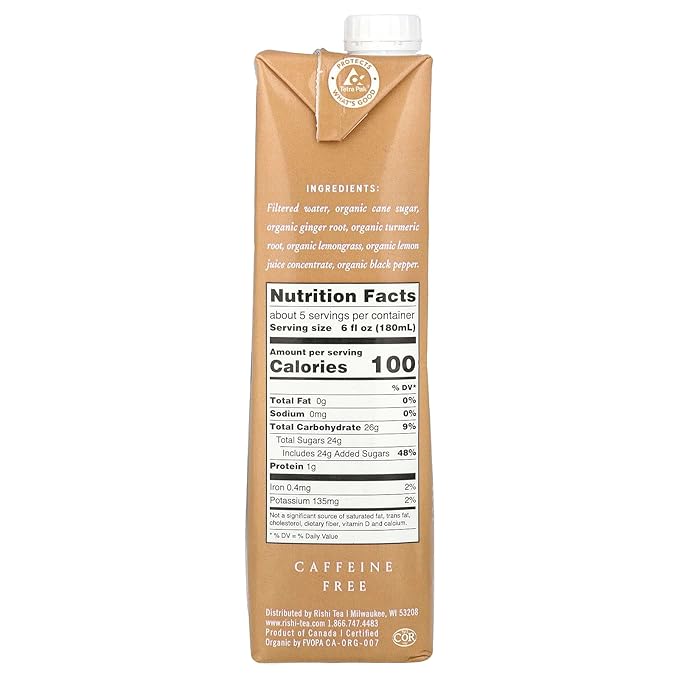 Rishi Tea Turmeric Ginger Chai Concentrate Beverage | Immune Support, USDA Certified Organic, Caffeine-Free, Ayurvedic, Energy-Boosting | Citrus Flavors for Taste | 32 oz Carton, 8 servings