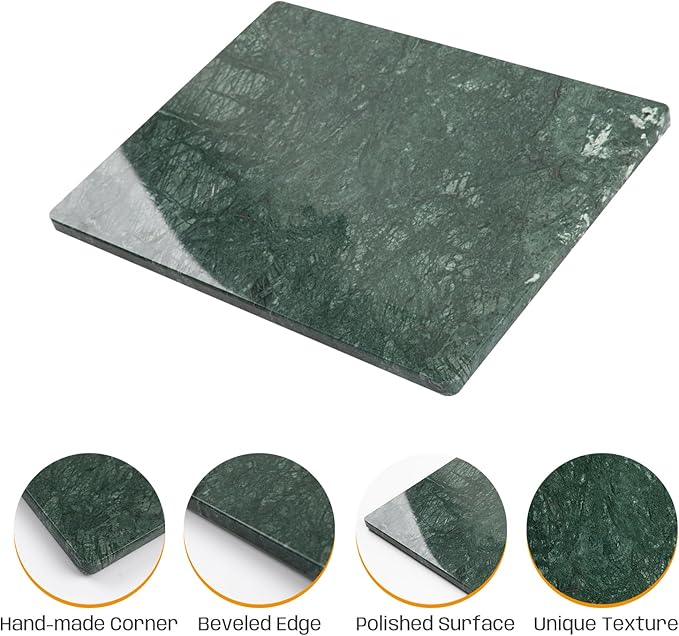 Green Marble Cutting Board 12x16 Inch, Marble Slab Pastry Board With Non-Slip Feet For Baking, Cheese, Charcuterie, Chocolate