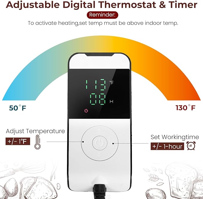 Folding Dough Proofer Box with Temp Control (50-130℉) & 24H Timer, Extra Large Bread Proofing Box for Sourdough, Pizza, Yogurt, Seed Starting, 3D Filament Drying, Space-Saving & Easy to Use