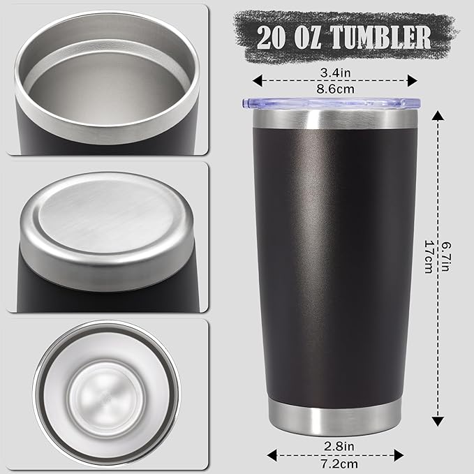20 oz Tumbler Coffee Tavel Tumblers Bulk with Lid Stainless Steel Double Wall Vacuum Insulated Mug Powder Coated Cups fit Car Cupholder for Hot and Cold - Black, 8Pack