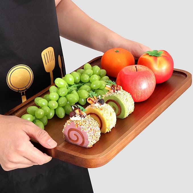 Large Serving Platters Wooden Charcuterie Boards for Party Food Dish Rectangle Acacia Wood Trays Home Decor Cheese Board Snack Appetizer Plates Rectangular Kitchen Dinner Platter Cookie Dessert Tray