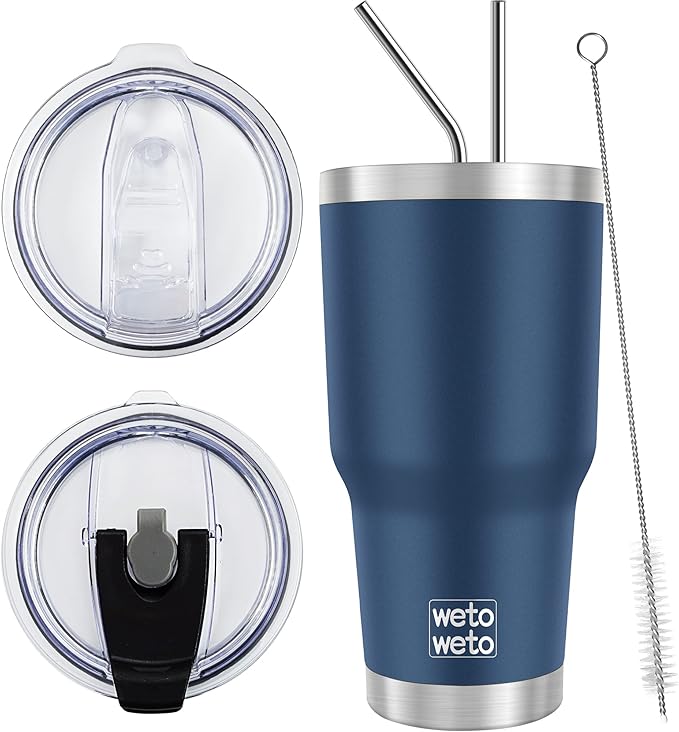 WETOWETO 30 oz Tumbler Stainless Steel Vacuum Insulated Coffee Cup Double Wall Vacuum Coffee Cup Thermal Cups for Hot and Cold drinks, Suitable for Beach, Travel (Navy Blue, 1 Pack)
