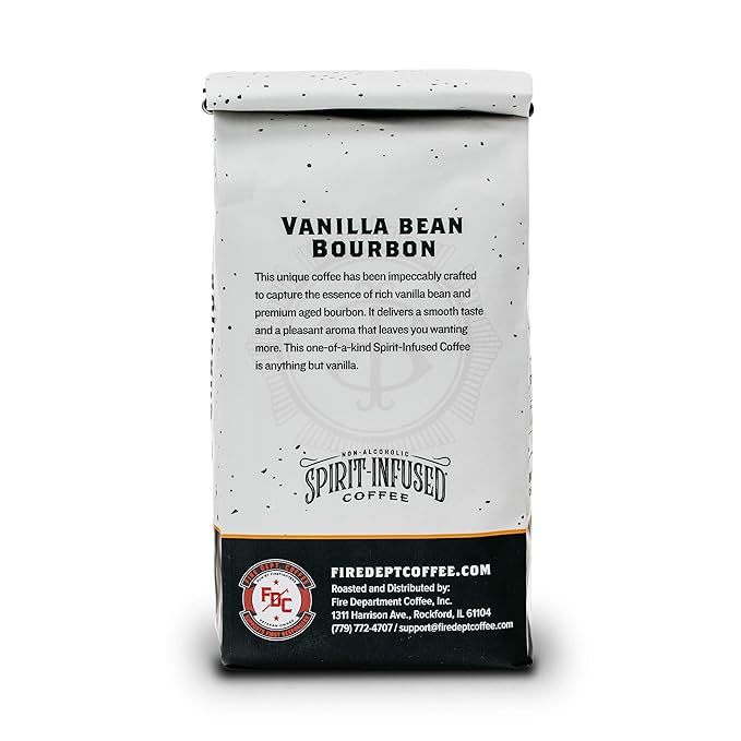 Fire Department Coffee - Vanilla Bourbon Coffee - Gives Back to Firefighters - Vanilla Bean Bourbon Infused - Ground Medium Roast - Non-Alcoholic - Roasted in the USA - Veteran Owned - 12 oz