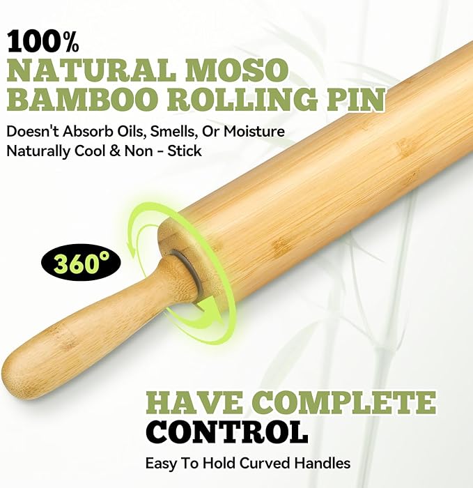 17.5 inch Wooden Rolling Pin for Baking - Long Dough Roller for All Baking Needs