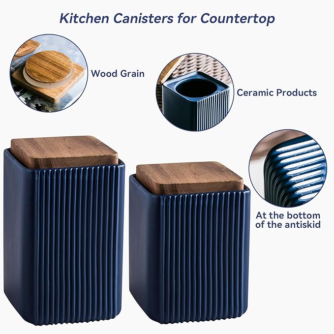 Ceramic Storage Jars Modern Elegant Highly Polished Airtight Storage Canisters with Lid Whiteware Food Stroage Jar for Kitchen Spice Tea Vanilla Sugar Coffee Beans (Blue-1000ML)