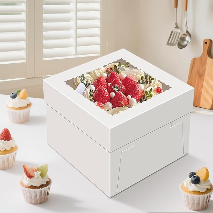 15 PCS Cake Boxes 10 Inch, 10x10x5 Inch Cake Box, 10 Inch Cake Box with Window, White Bakery Boxes, Large Baking Boxes, Cajas Para Pasteles, 10x10 Cake Boxes for Birthday, Wedding, Party, Business