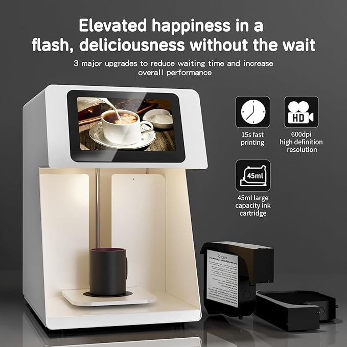 Coffee Latte Art Machine - 5-Second Custom Coffee Printer for Lattes, Breads & Cookies | Boost Drink Interest & Social Media Buzz | Perfect for Cafés, Bakeries & Home Use | 600DPI Resolution