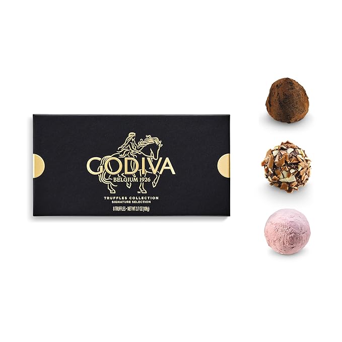 Godiva Signature Truffle Gift Box, Belgian Dark and Milk Chocolates with Ganache Center, Gourmet Gift for Birthdays, Holidays, Non-GMO & Kosher, 8 Pc