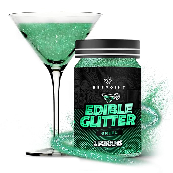 BeePoint Green Edible Glitter for Drinks 15g - Food Grade, Vibrant Color Shimmer Powdered Dust for Drinks, Cocktails, Cake Decorating, Baking, Chocolates, Candy, Sweets, & Cookies - Vegan & Gluten Free
