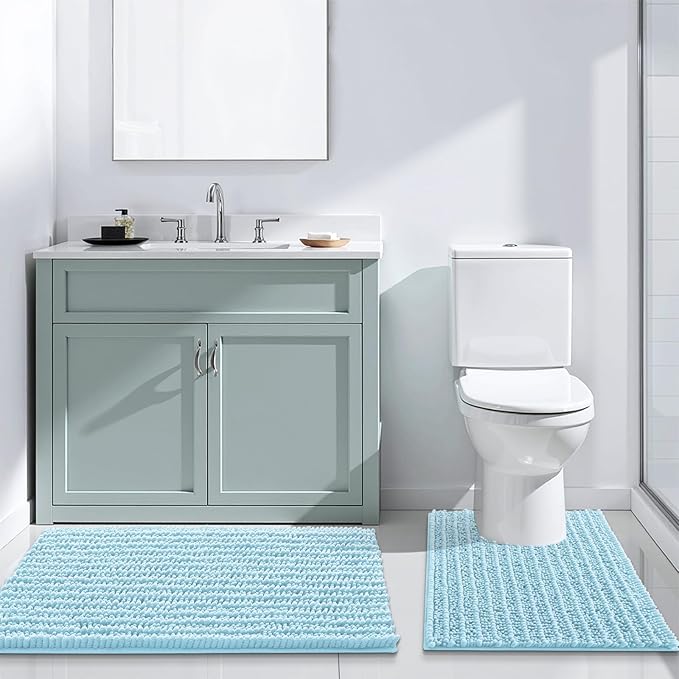 Arotive Luxury Chenille Bathroom Rug Mat, Extra Soft Thick Absorbent Shaggy Bath Rugs, Non-Slip Machine Wash Dry, Plush Bath Mats for Bathroom, Shower and Tub, 30x17, Blue