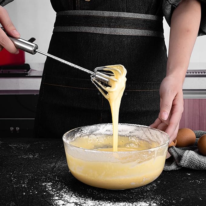 Semi-automatic Whisk, Stainless Steel Egg Beater, Hand Push Rotary Whisks Mixer Stirrer for Making Cream, Whisking, Beating and Stirring (3 Color)