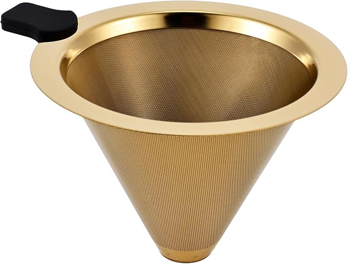 Small Size Pour Over Coffee Filter Dripper, Stainless Steel Metal Cone Drip Coffee Filter, Paperless and Permanently Reusable, Double Mesh Coffee,Tea Filter for 1-2 Cups