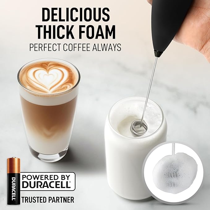 Zulay Kitchen Whisk Milk Frother with 4 Duracell Batteries - Powerful Handheld Foam Maker for Coffee, Lattes, Matcha, Hot Chocolate & Cappuccinos - Whip Creamy Froth in Seconds
