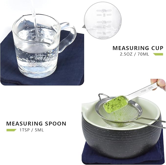 Artcome Bluestone Glaze Matcha Kit for Japanese Tea Ceremony, Bowl with Pouring Spout, Whisk, Tea Scoop, Matcha Powder Strainer, Matcha Tea Set For Making Usucha, Koicha and Matcha Latte (10 PCS)