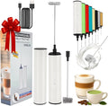 Milk Frother, Rechargeable Battery Operated Frother for Coffee,Portable Drink Mixer with 2 Stainless Steel Whisk Heads,Milk Foamer for Keto Coffee, Latte, Cappuccino, Hot Chocolate,White