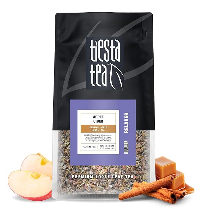 Tiesta Tea - Apple Cider, Loose Leaf, Caramel Apple Herbal Tea, Non-Caffeinated Herbal Blend, Make Hot or Iced, Brews Up to 140-200 Cups, 16 oz Resealable Bulk Pouch