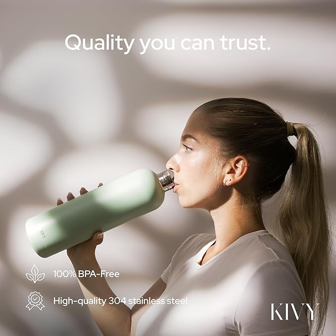 KIVY Stainless Steel Insulated Water Bottle 32oz [LEAK PROOF] - Insulated Stainless Steel Water Bottle - Thermo Flask Drinking Bottle - BPA Free Water Bottle