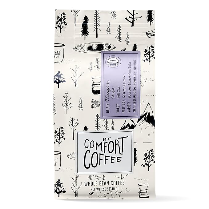 Mt. Comfort Coffee Organic Mayan Whole Bean Coffee, 12oz – Full City Roast with Nutty & Chocolate Notes – Sustainably Sourced from Small Mexican Farms