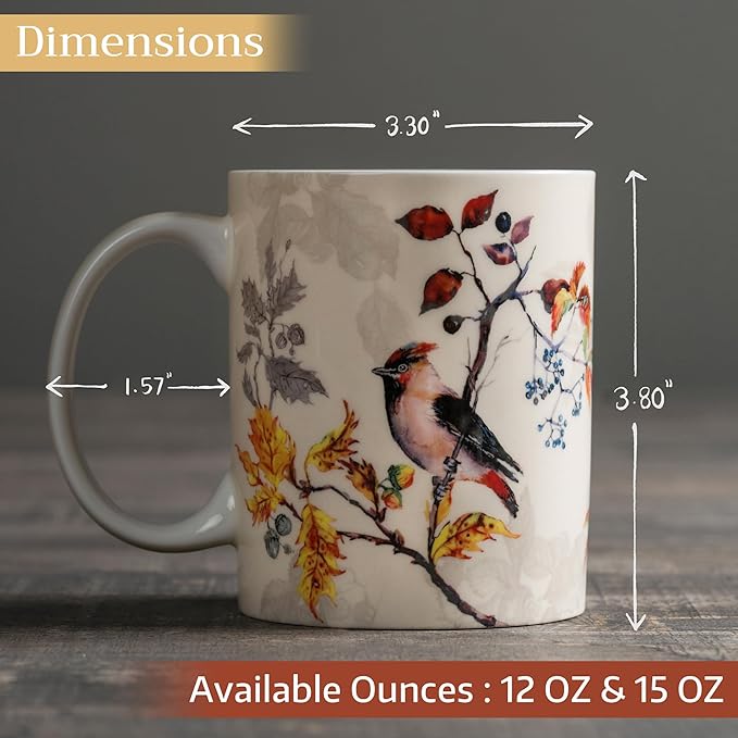 Maison d' Hermine Coffee Mug with Handles Fine Bone China Mugs Pack of One Tea Cups for Hot Beverages Cappuccino Latte Home Restaurant Office Perfect for Gift (Equinoxe - Beige Sparrows, 15 Ounce)