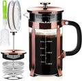 French Press Coffee Maker 304 Stainless Steel Coffee Press,with 4 Filters System, Heat Resistant Thickness Borosilicate French Press Glass, BPA-Free Brewed Tea Pot Coffee Plunger(Copper 12oz)