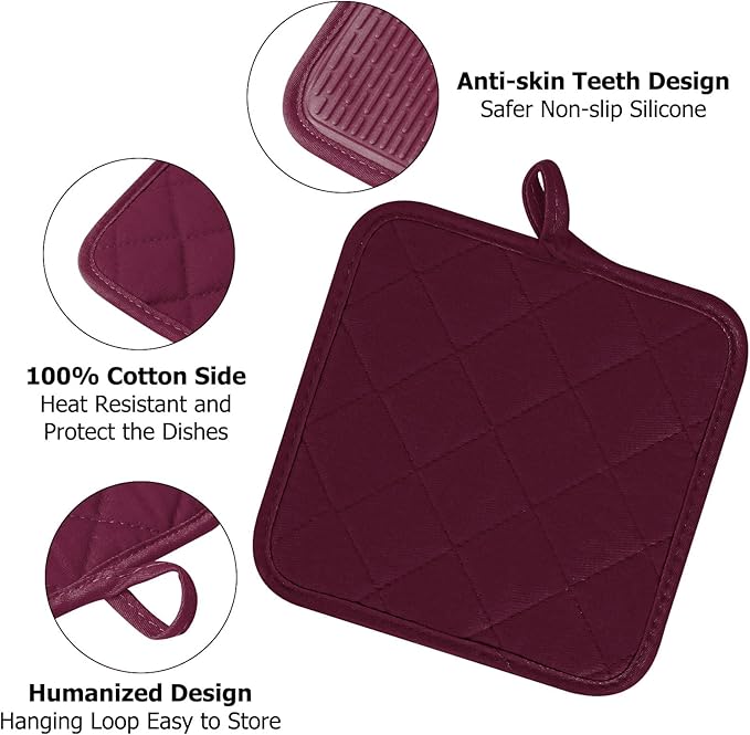 Oven Mitts and Pot Holders Set, Pack of 4, Heat Resistant Silicone Kitchen Mini Oven Mittens for 500 Degrees, Mini Oven Gloves and Hot Pads for Baking Grilling Barbecue Microwave Machine Washable