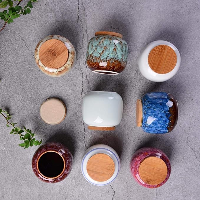 Ceramic Storage Jars, Exquisite Glaze Food Canisters for Kitchen Spice Storage,Tea Caddy Storage,Coffee Jar,Condiment Jar with Seald Lid (Dark blue)