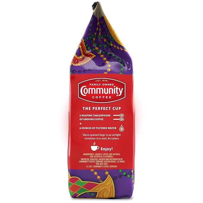 Community Coffee Mardi Gras King Cake Flavored 72 Ounce, Medium Roast Ground Coffee, 12 Ounce (Pack of 6)