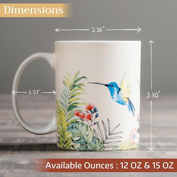 Maison d' Hermine Coffee Mug with Handles Fine Bone China Mugs Pack of One Tea Cups for Hot Beverages Cappuccino Latte Home Restaurant Office Perfect for Gift (Tropiques - Hummingbird, 15 Ounce)