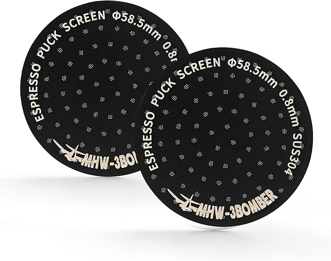 MHW-3BOMBER 58.5mm Espresso Puck Screen 2 Packs Metal Espresso Filter Reusable Coffee Filters for 58mm Portafilter Basket 0.8mm Thickness Titanium Coating Black FG7012-OS
